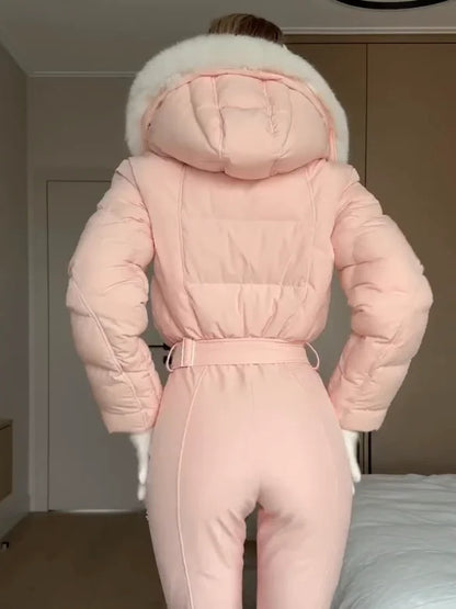 Women's Waterproof Ski Jumpsuit Hooded Winter Outfit