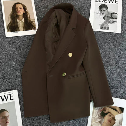 Candy Color Slim Blazer with Notched Collar and Metal Buttons