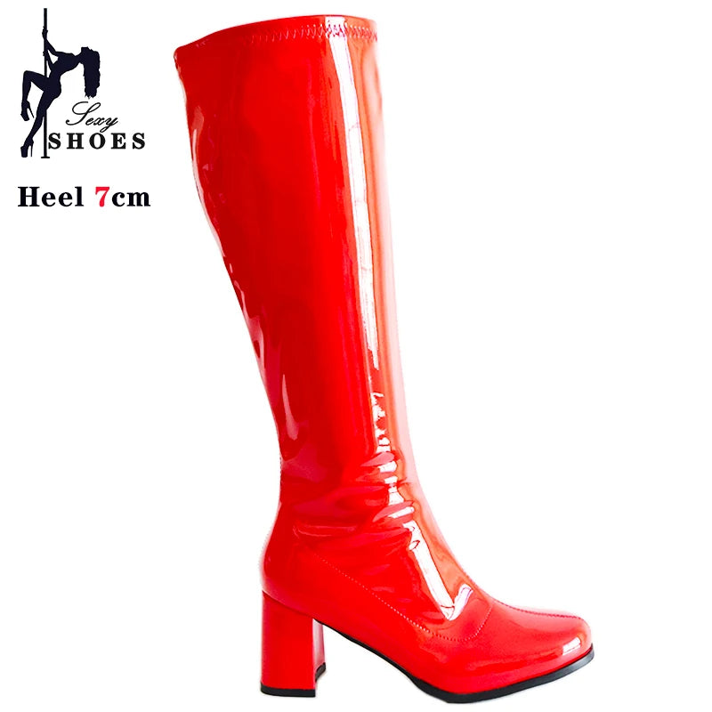 7cm Square Heel Knee-High Gogo Boots for Women