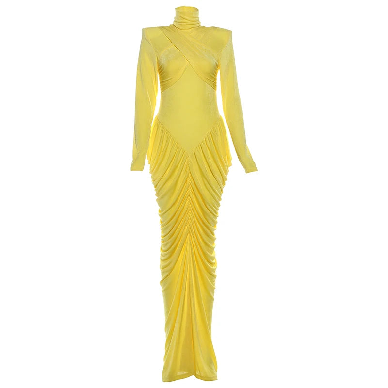 Maxi Dress Women Turtleneck Full Sleeve Backless