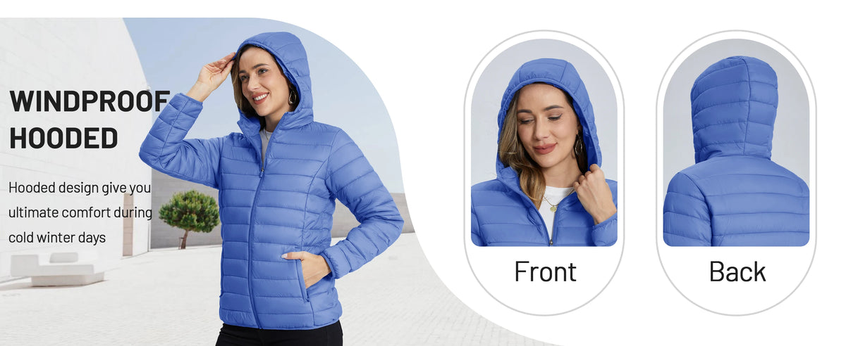 TACVASEN Women's Hooded Puffer Jacket Lightweight Casual