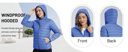 TACVASEN Women's Hooded Puffer Jacket Lightweight Casual