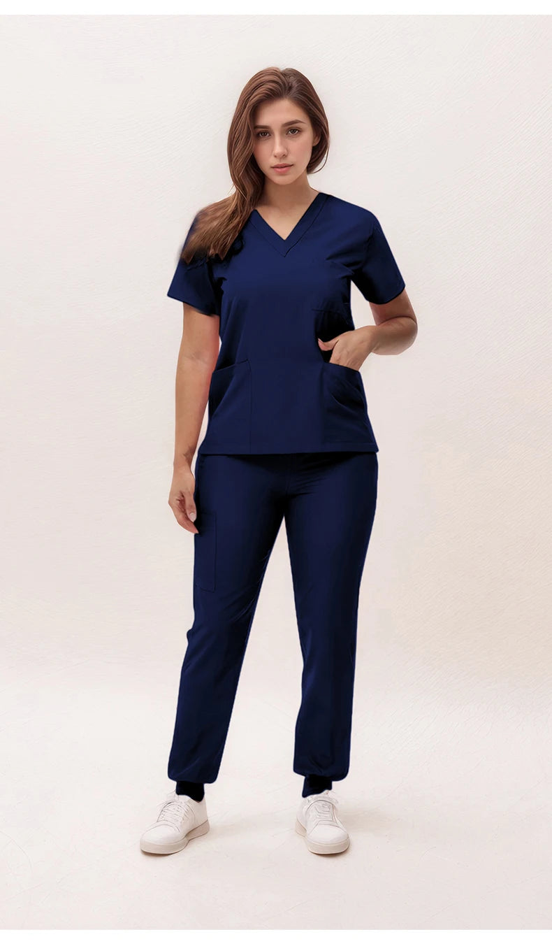 Stretchy V-Neck Nurse Scrub Set Jogger Pants