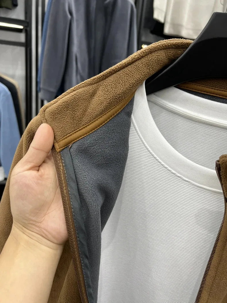 Men's Winter Thick Plush Jacket with Zipper and Pockets