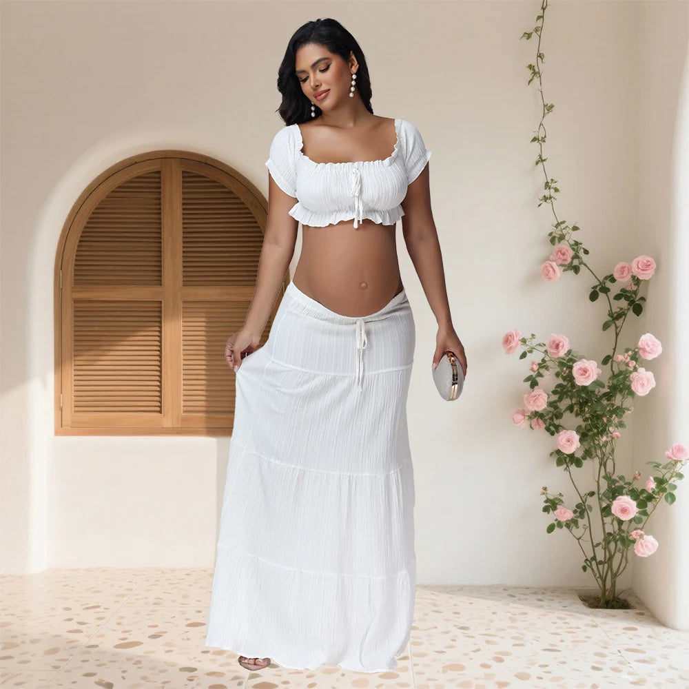 Maternity Photography Dress Set 2Pc Ruffles Tube Top Skirt