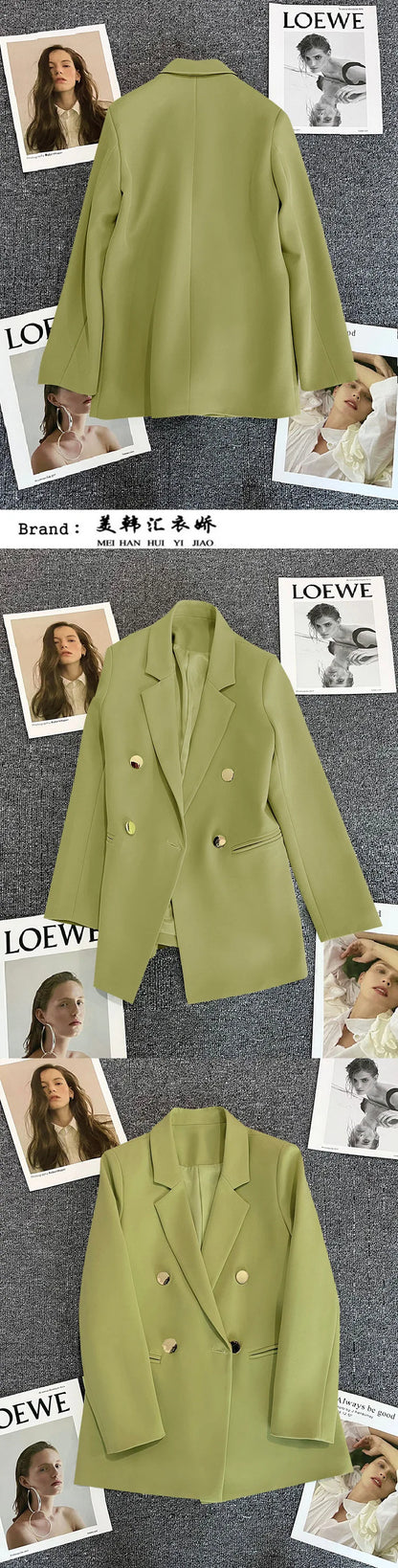Candy Color Slim Blazer with Notched Collar and Metal Buttons