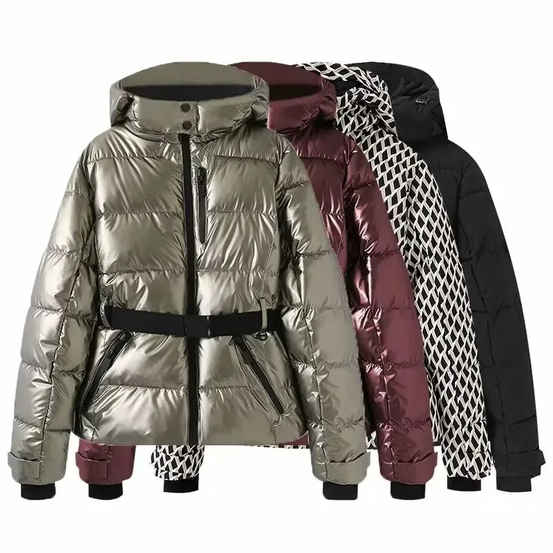 Women's Hooded Padded Winter Parka with Belt