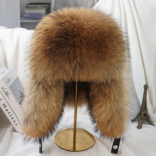 Men's Real Silver Fox Fur Bomber Hat