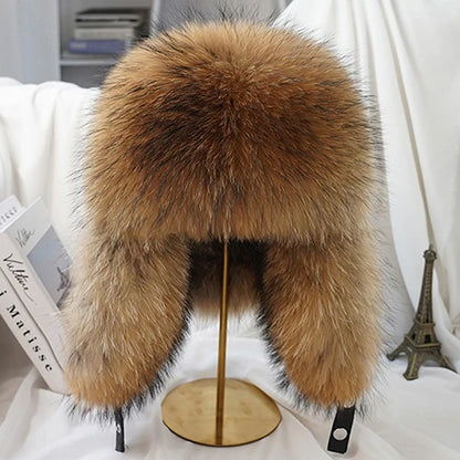 Men's Real Silver Fox Fur Bomber Hat