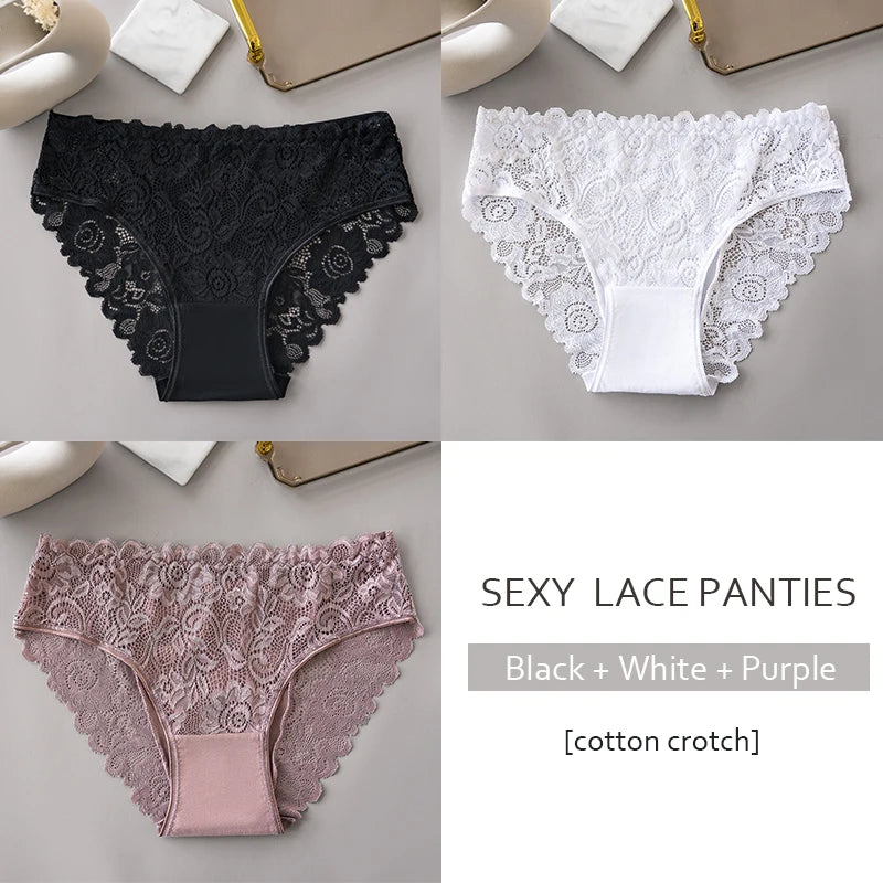 3PCS Set Floral Lace Briefs Women Underwear