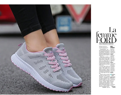 Women Breathable Mesh Flat Sneakers White