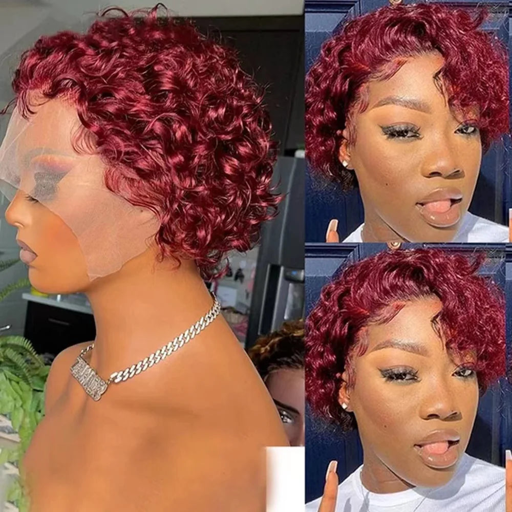 Pixie Cut Curly Human Hair Wig 13x1 Lace Frontal