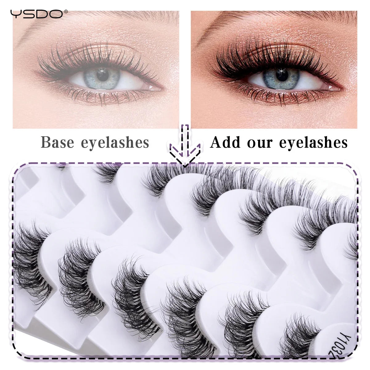 YSDO 5/10 Pairs Natural Soft Black Half Lashes