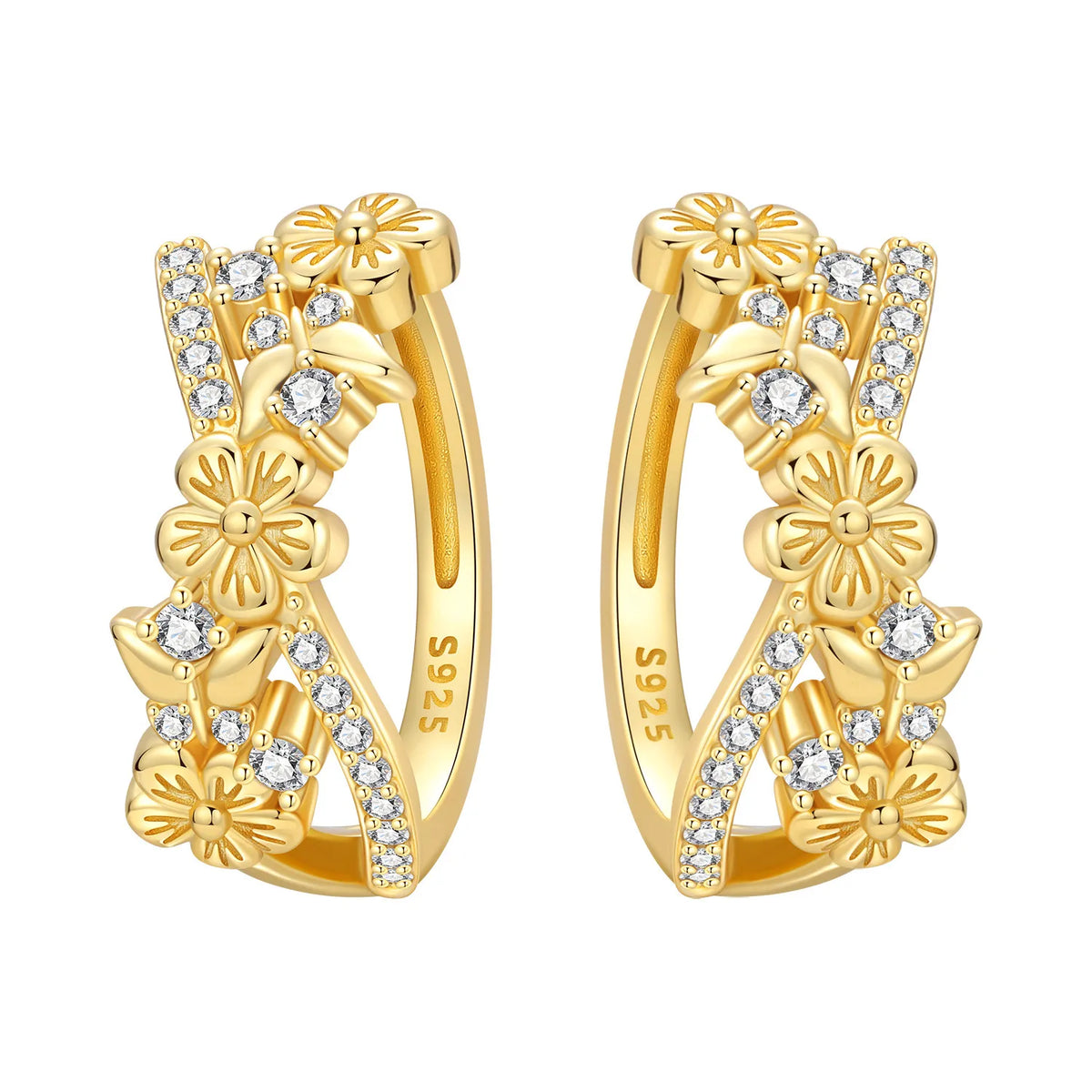 S925 Sterling Silver Iris Flower Hoop Earrings for Women