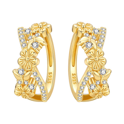 S925 Sterling Silver Iris Flower Hoop Earrings for Women