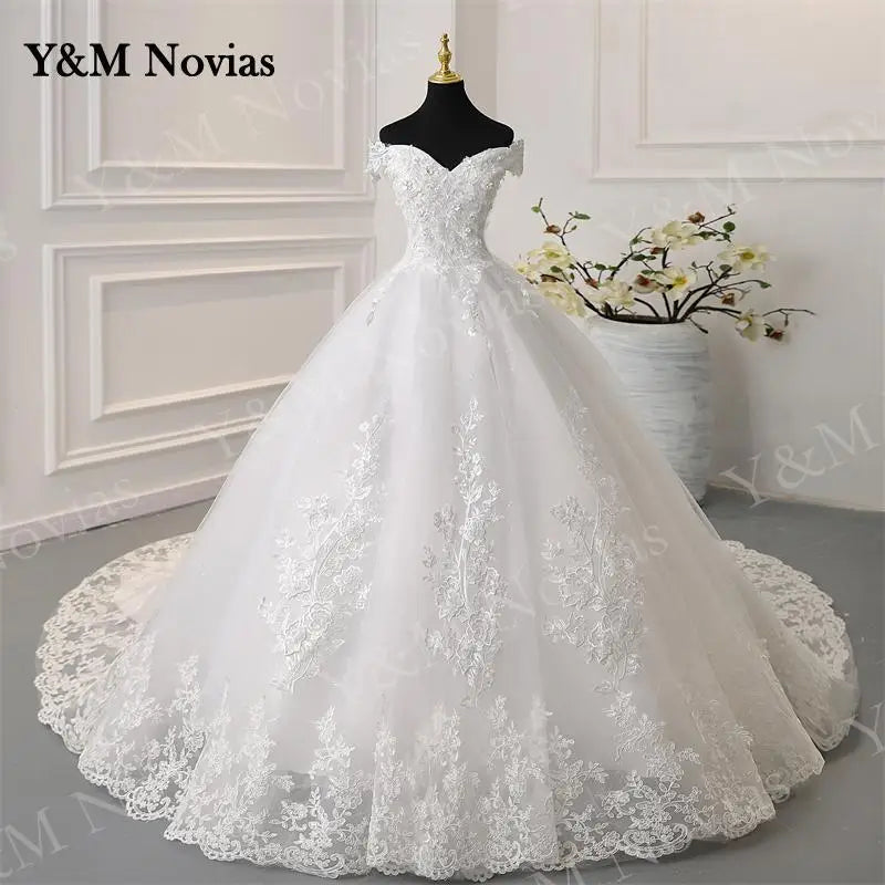 Off Shoulder Plus Size Wedding Dress Tulle and Organza
