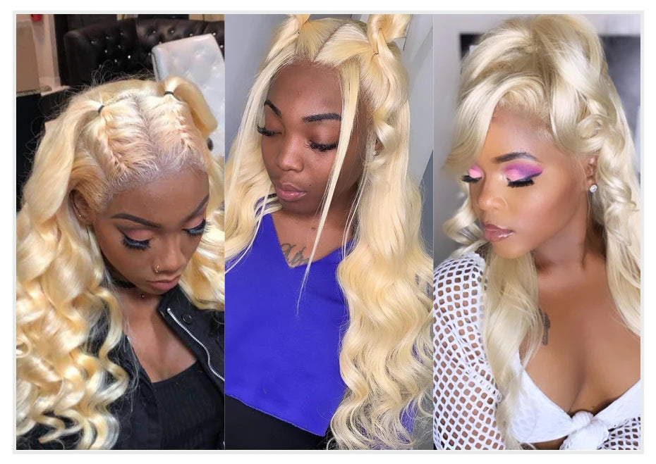 613 Honey Blonde Body Wave Human Hair Wig 360 Lace Frontal