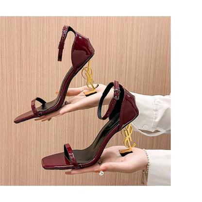 Elegant Red Wine High Heel Sandals with Unique Strap