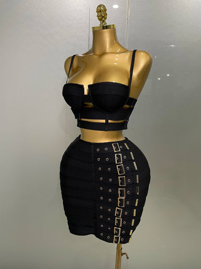 Women Sexy Bandage Tops and Pencil Skirt Set