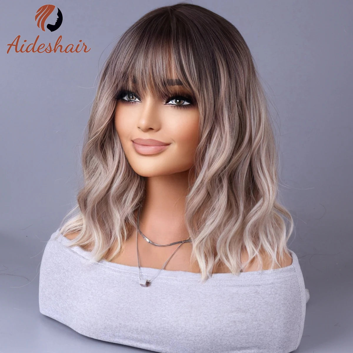 Light Gray Synthetic Wig with Fringe for Daily Use