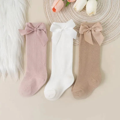 Knee High Cotton Baby Socks with Big Bow