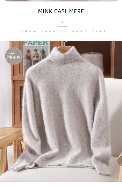 Mink Fur High Collar Pullover Sweater for Women