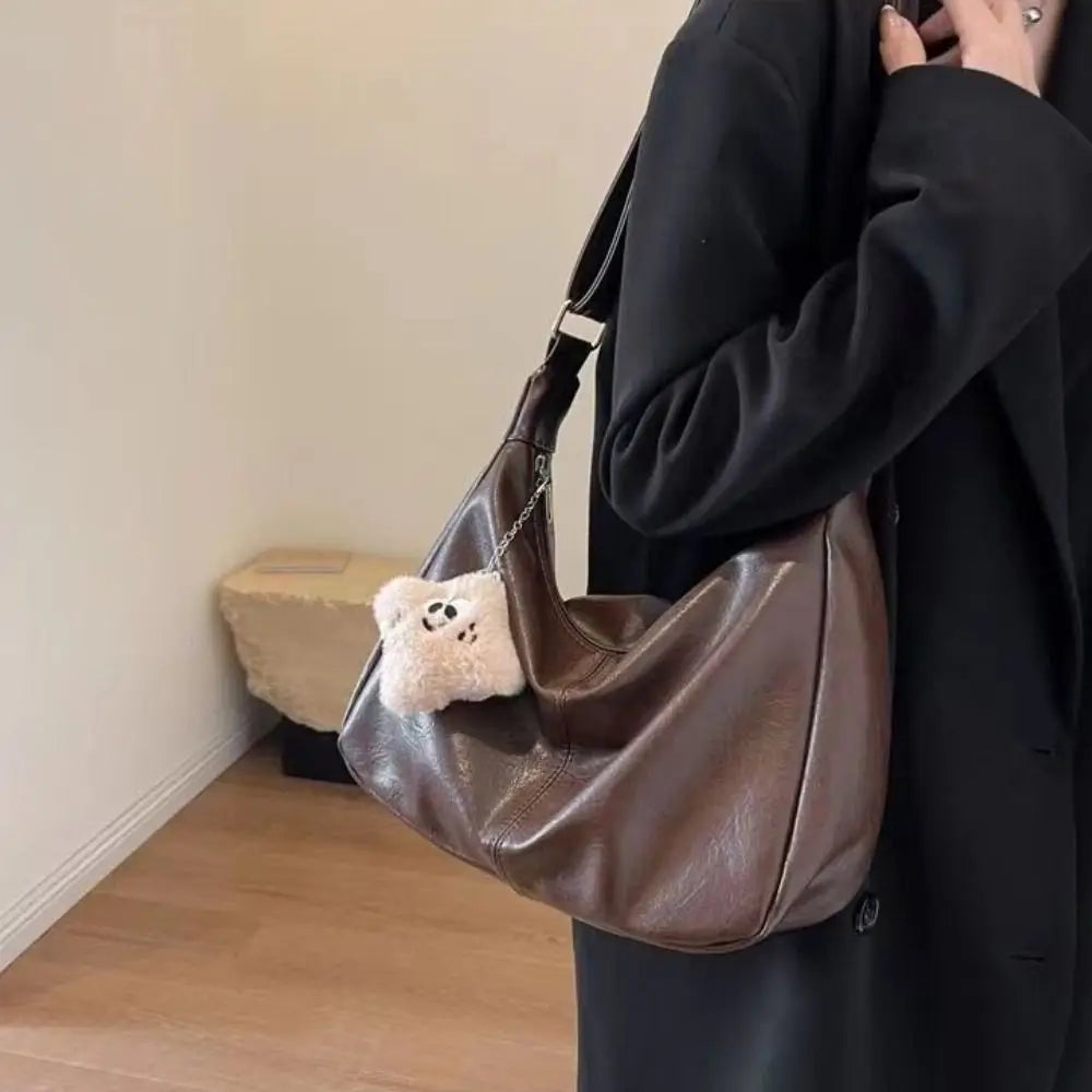 Trendy PU Leather Slouchy Shoulder Bag for Women
