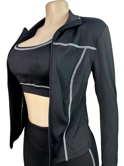 Weird Puss Women 3 Piece Tracksuit Set with Zipper Jacket