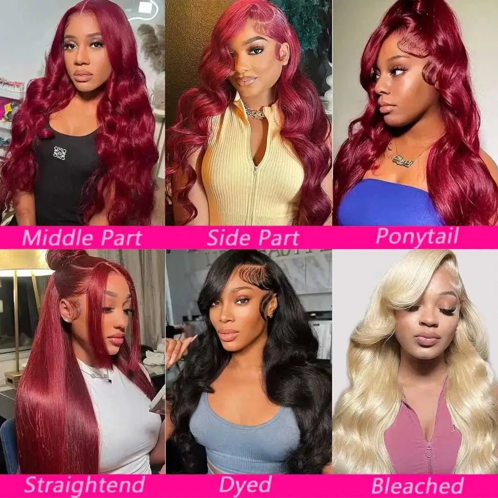 30 Inch Burgundy Body Wave Human Hair Wig