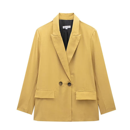 Willshela Women Vintage Double Breasted Blazer with Pockets