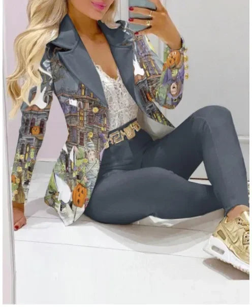 Paisley Butterfly Blazer Suit and Pants Set for Women
