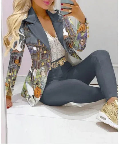Paisley Butterfly Blazer Suit and Pants Set for Women