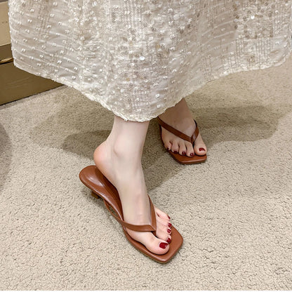 Women’s Low Heel Clip Toe Slippers for Summer Casual Wear