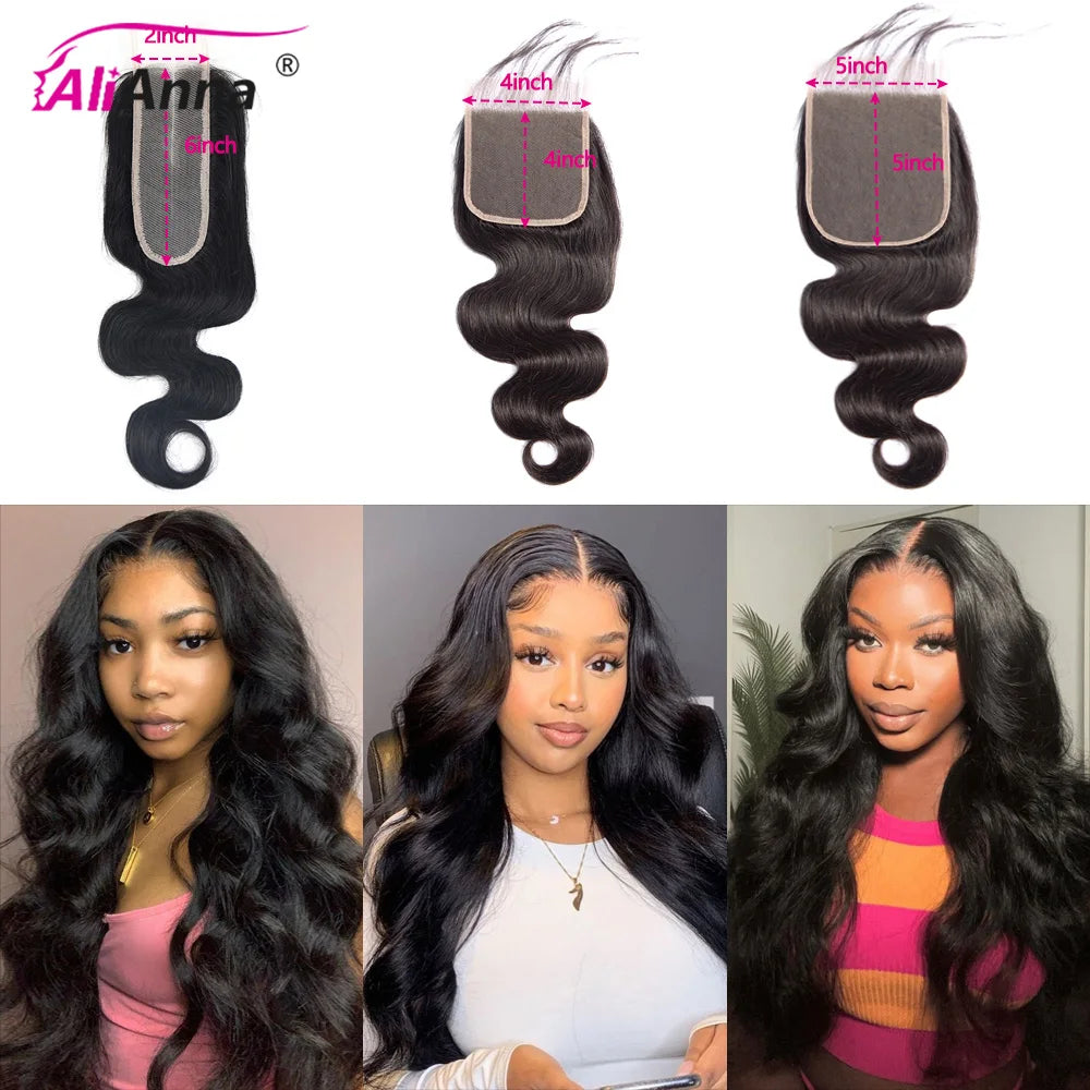 Body Wave Human Hair Bundles With Closure Natural Black