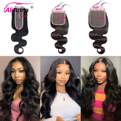 Body Wave Human Hair Bundles With Closure Natural Black