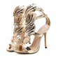 Gold High Heel Open Toe Sandals with Leaf Detailing