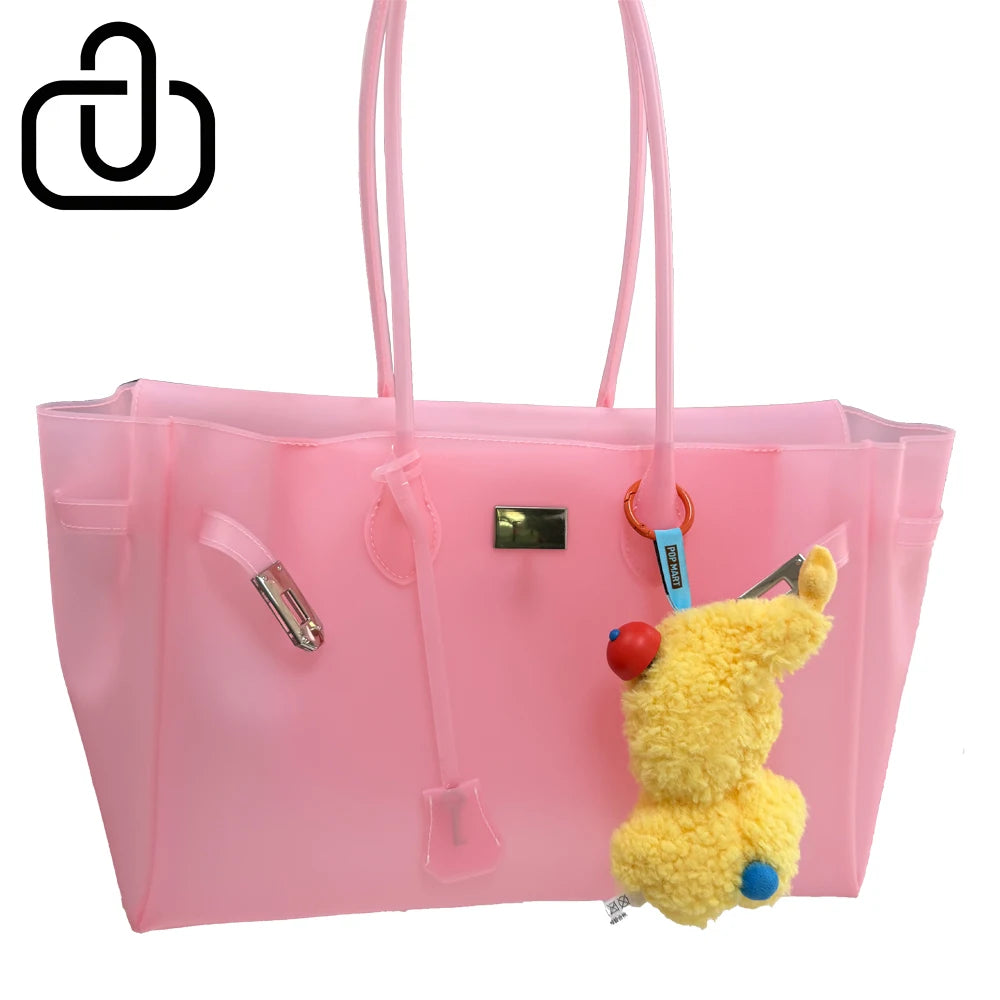 Women Jelly Bag TPU Transparent Tote Shoulder Bag Pink