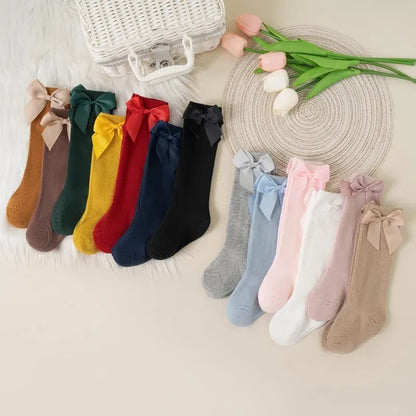 Knee High Cotton Baby Socks with Big Bow