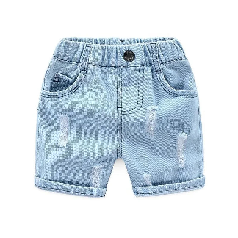 Children's Casual Torn Denim Shorts Blue Sky Blue