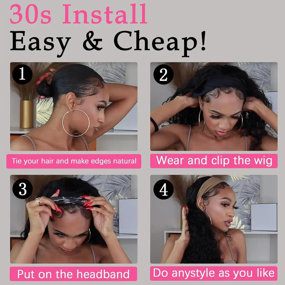 30 40 Inch Body Wave Human Hair Headband Wig