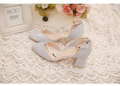 Black High-Heeled Shoes for Women - Silver and Gold