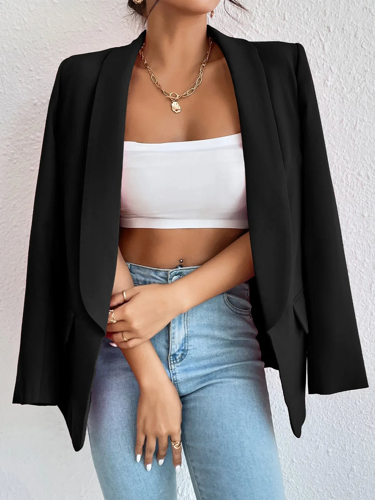 Solid Polyester Cotton Long Sleeve Women's Blazer