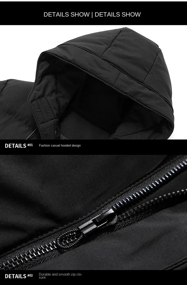 Long Cotton-padded Coat for Men in Solid Color