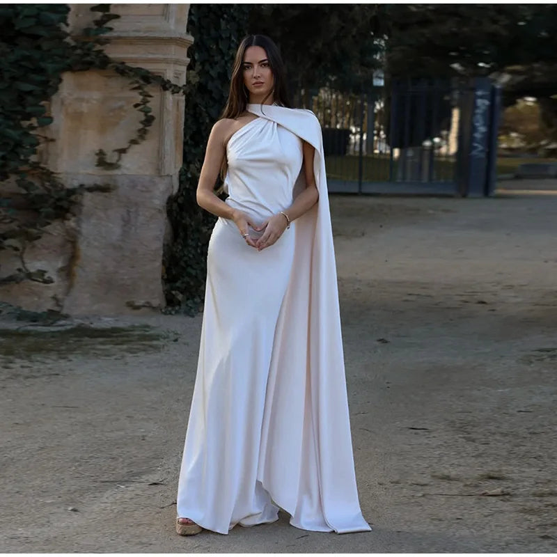 Elegant Halter Dress Women Solid Backless Maxi Dress