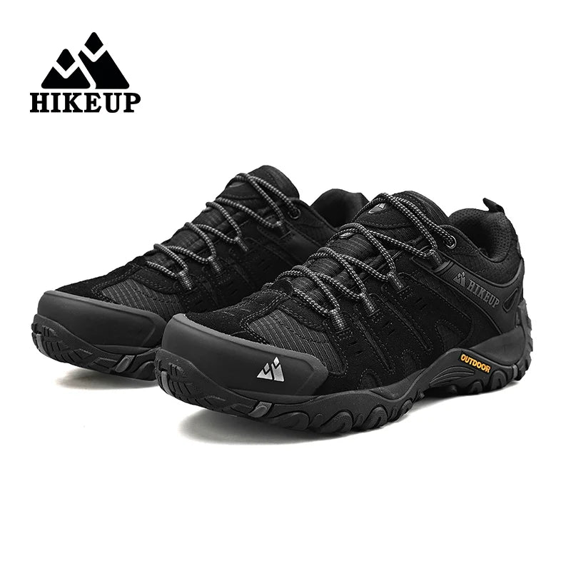 HIKEUP Men's Suede Leather Hiking Shoes Black Gray Khaki