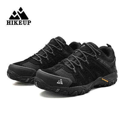 HIKEUP Men's Suede Leather Hiking Shoes Black Gray Khaki