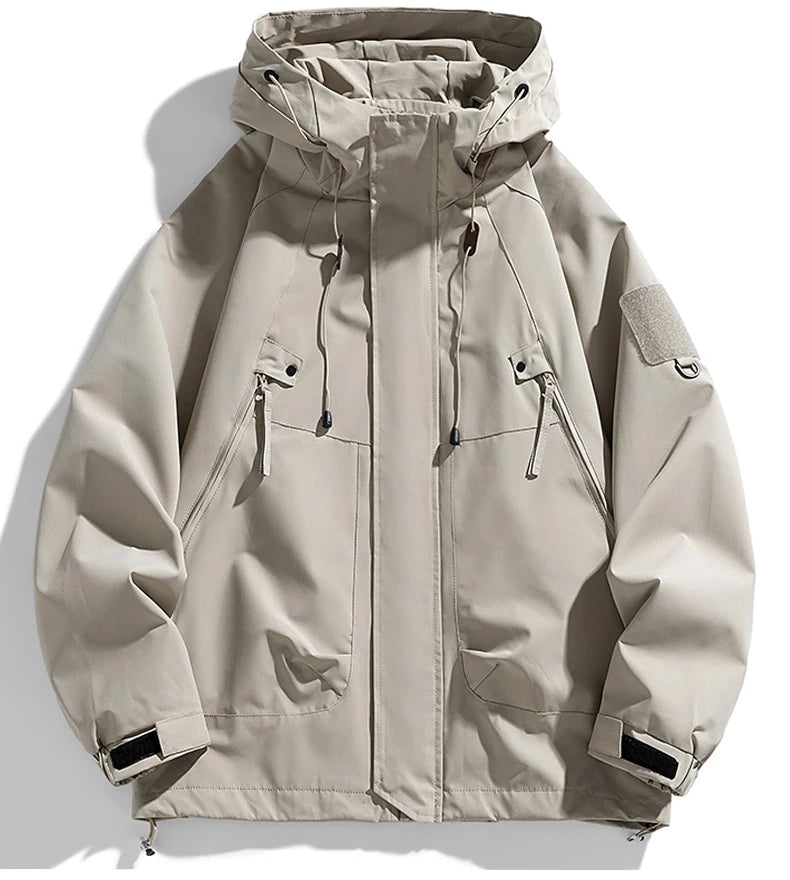 Men's Hooded Waterproof Jacket Black Softshell Camping