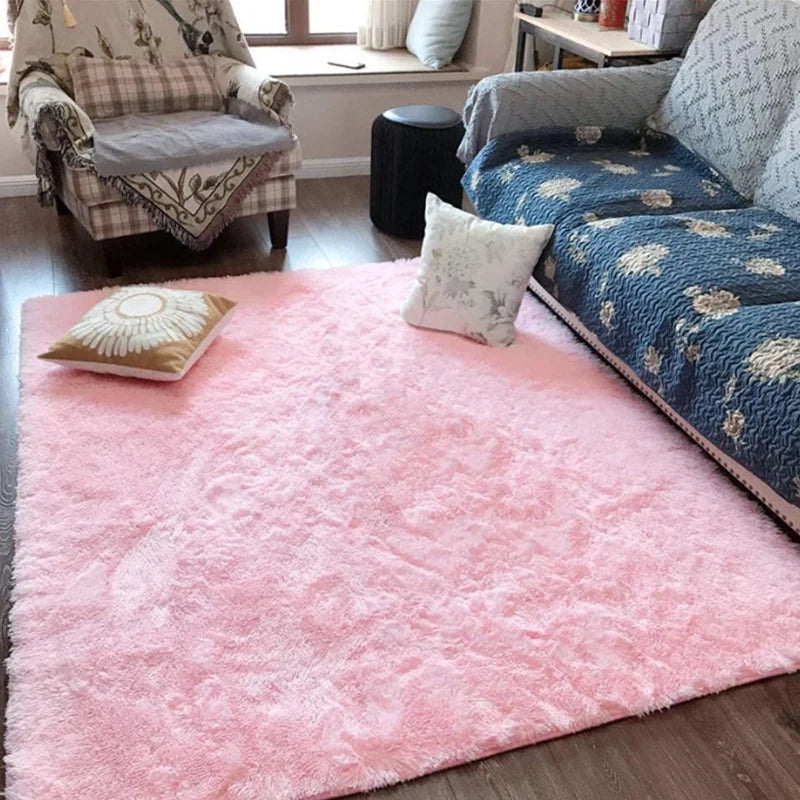 Pink Fluffy Polyester Carpet for Children's Room
