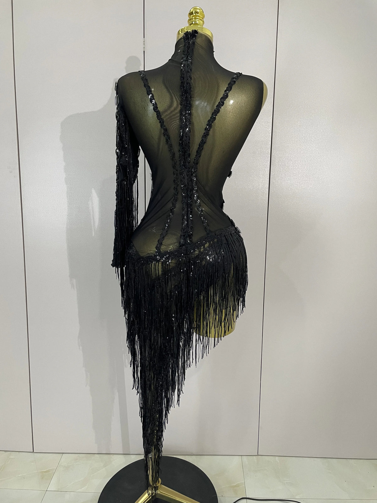 Sparkly Rhinestones One Shoulder See-Through Dress