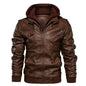 Men's Faux Leather Motorcycle Jacket with Detachable Hood